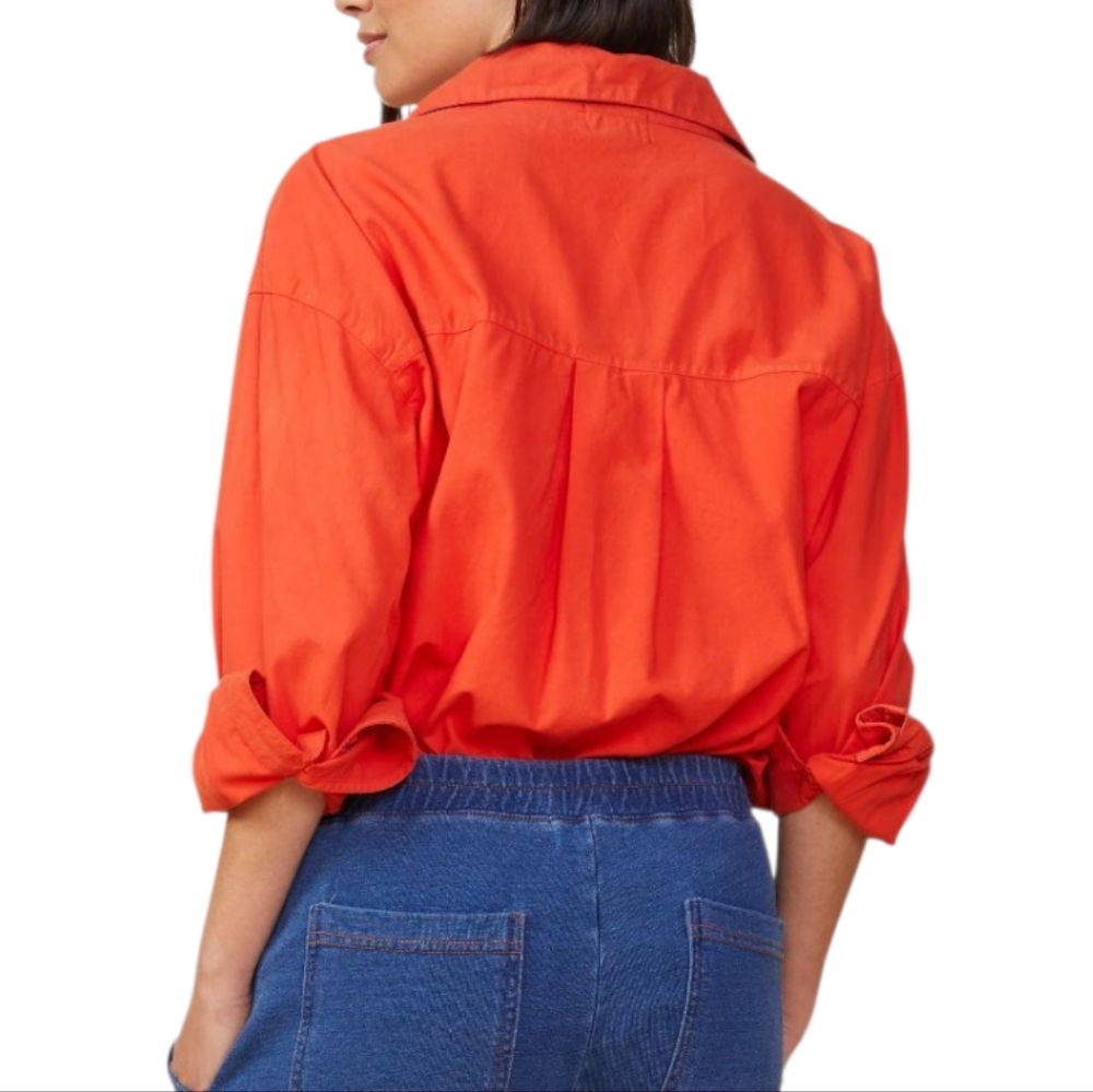 NWT Monrow Fire Coral Oversized Poplin Button Down Shirt Medium - Picture 4 of 4
